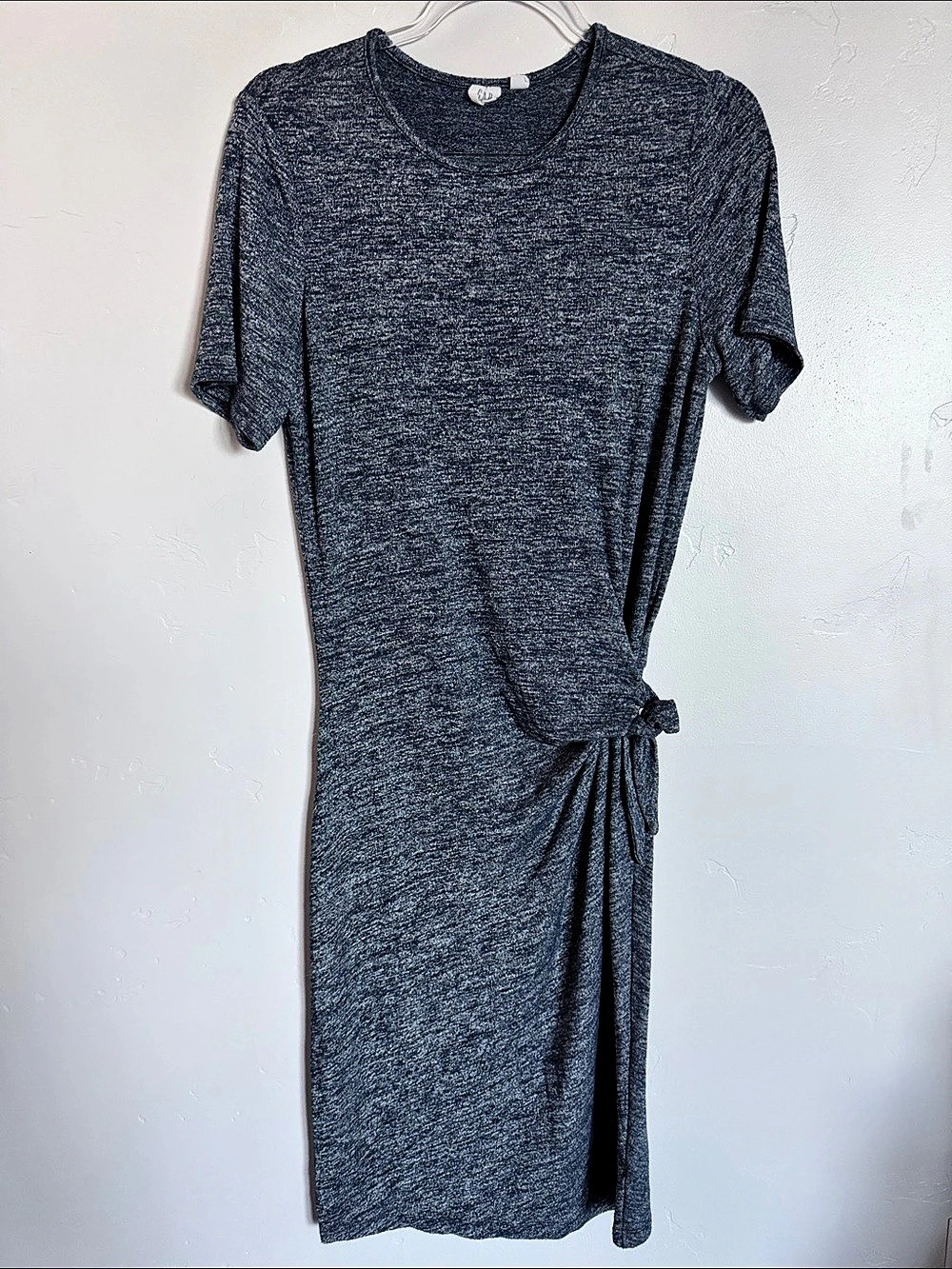 Gap Softspun Midi T-Shirt Dress with Twist-Knot Detail Gray Small